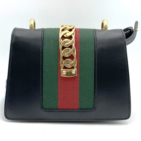 GUCCI Black Leather Sylvie Shoulder Bag - Picture 7 of 11